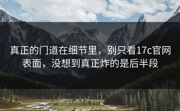 真正的门道在细节里，别只看17c官网表面，没想到真正炸的是后半段